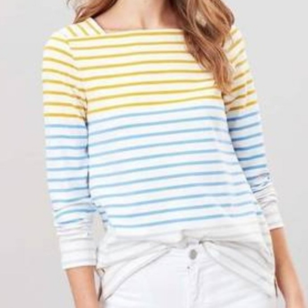 Joules Matilde Square Neck Jersey Top Cream with Gold & Blue Stripes Cotton